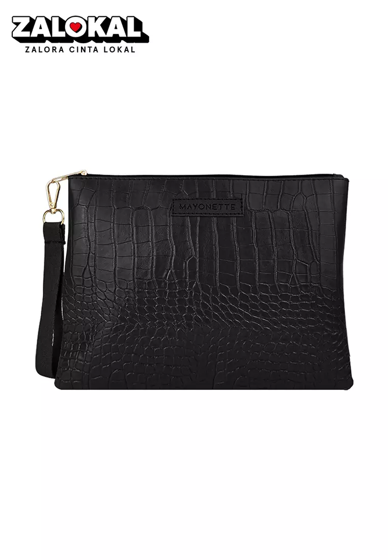 MAYONETTE Tinny Croco Pouch Dompet Wanita Terbaru 2021 Import Korea Tas Croco Wanita - Black