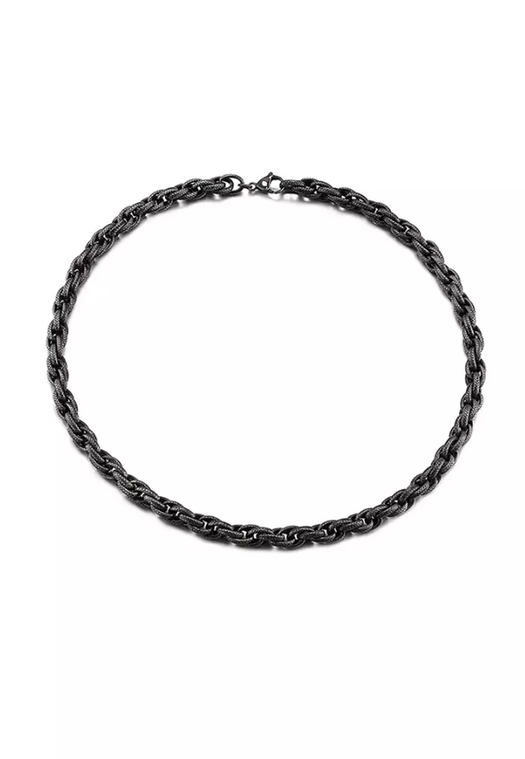 Korean Style Boiled Black Stainless Steel Necklace Circumference 60cm KJPE17064