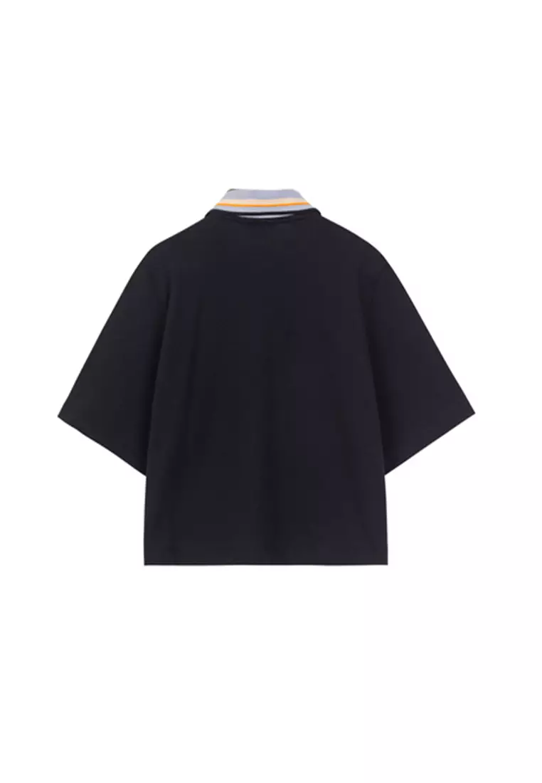 Oversized Polo T-Shirt With Striped Collar