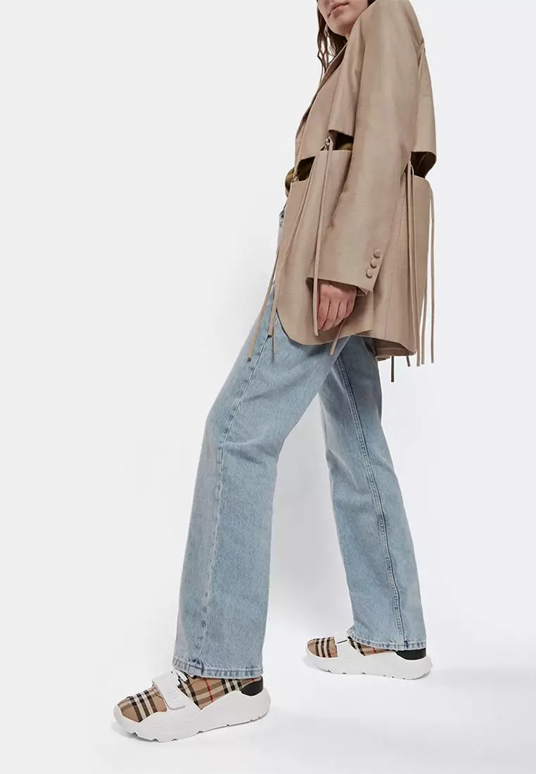 Check And Leather Women's Sneakers in Archive Beige