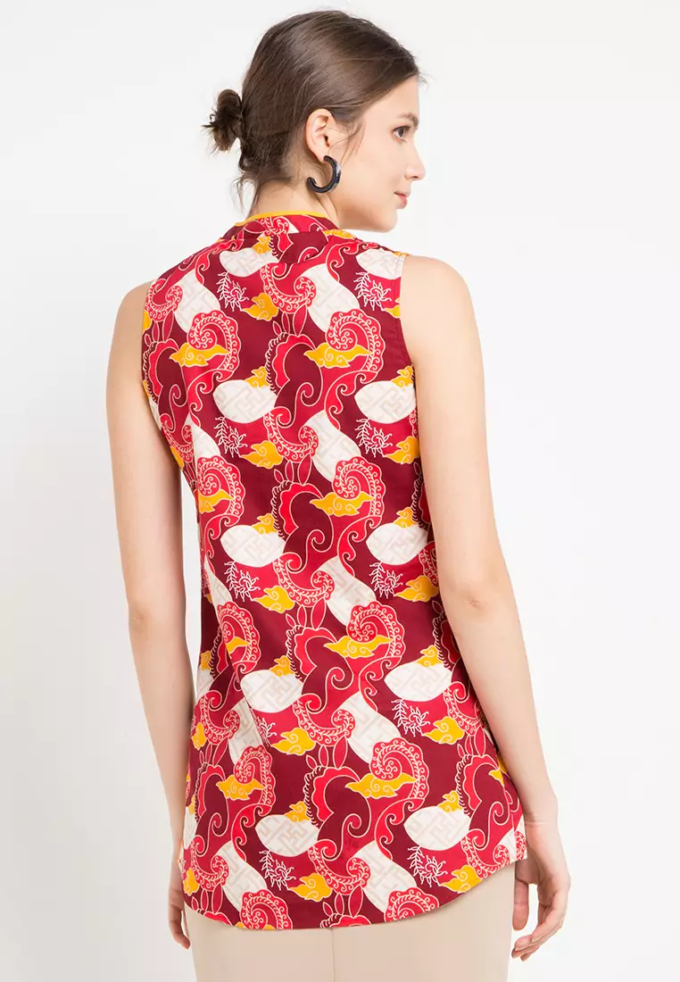 Sleeveless Cotton Print Blouse