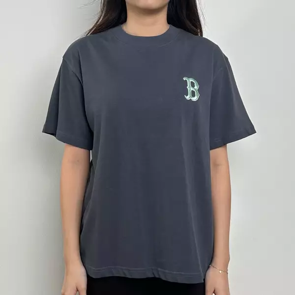 Kaos MLB NY BOSTON MONOGRAM SQUARE TOSCA BACK GREY Tshirt 100% ORIGINAL