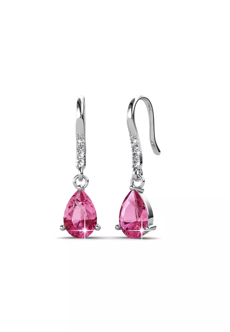 Dew Drop Earring Pink WG - Anting Crystal Swarovski by Her Jewellery