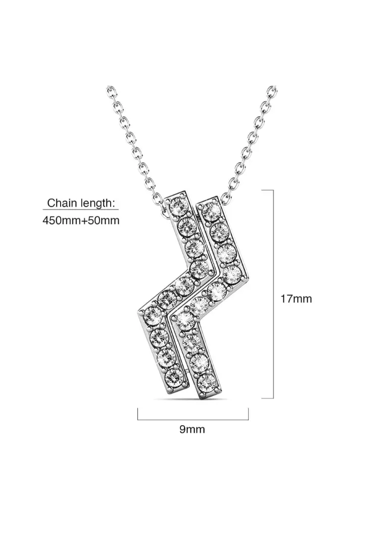 Zigzag Pendant Necklace in White Gold Embellished with Swarovski crystals