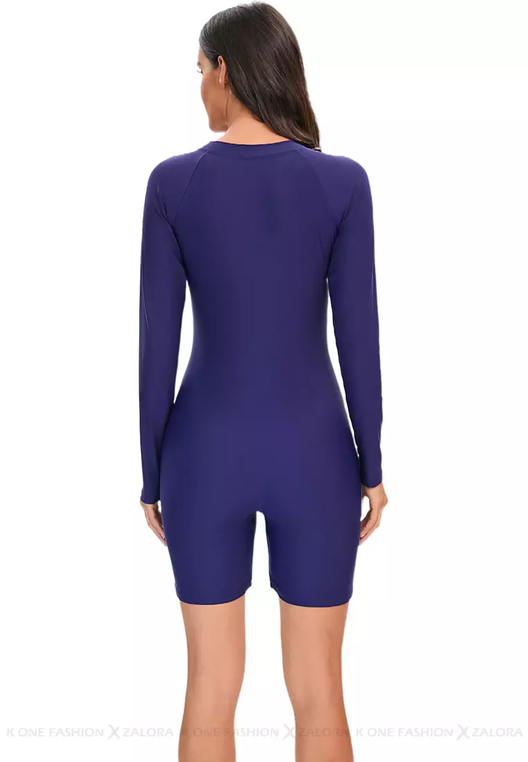 Surf Color Block Long Sleeve One Piece Swimsuit