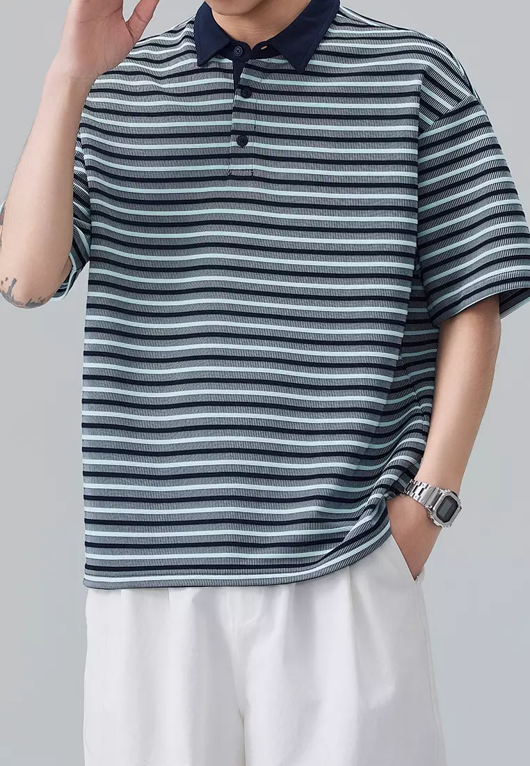 Vintage Striped Short Sleeve Polo Shirt AY-D5901