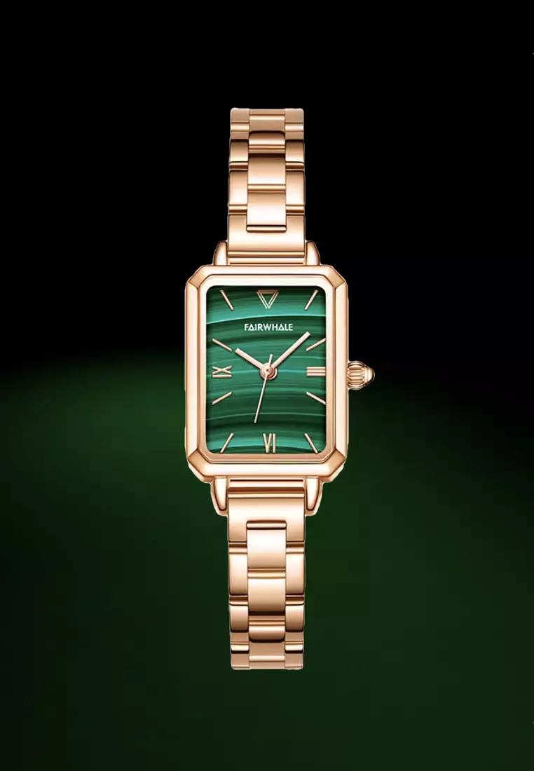 Ladies IP Rose Gold and Stainless Steel Quartz Watch, 32mm Watch Case Height, Stainless Steel Bracelet, Malachite Dial