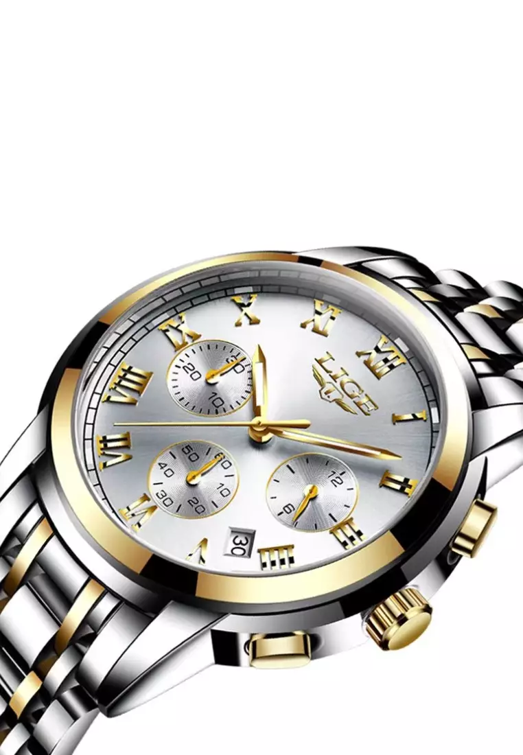 Chronograph Unisex Stainless Steel Quartz Watch, Silver dial, Stainless Steel Bracelet