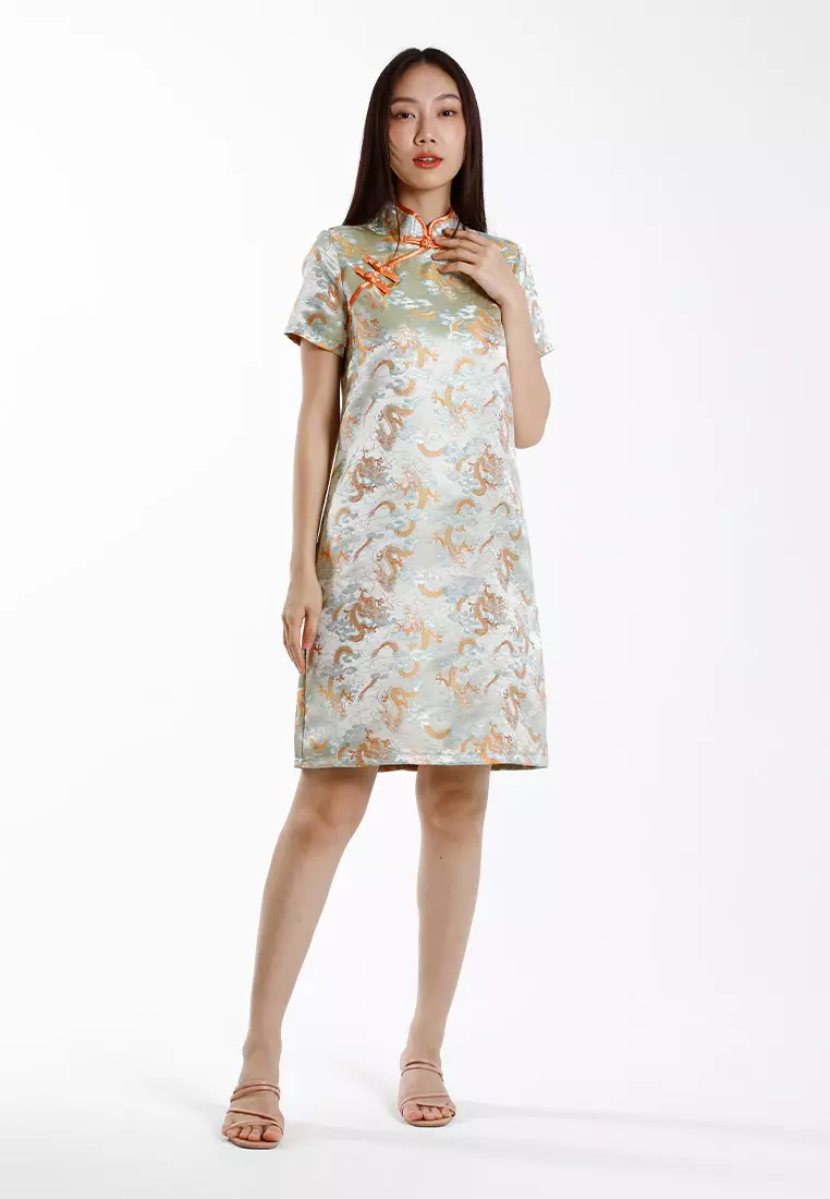 Forest Jacquard Tang Suit Cheongsam Dress | CNY 2025 Family Wear - 885091-42LtGreen