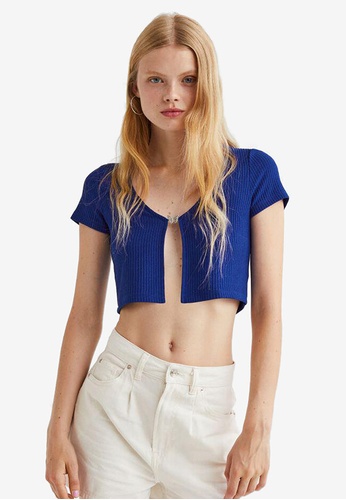 H&M blue Butterfly-Detail Ribbed Top 962F9AA42CA5DFGS_1