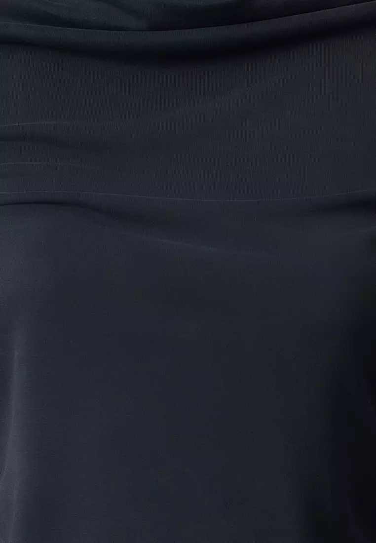Degaje Collar And Draped Padded Asymmetrical Knitted Blouse Anthracite Modal