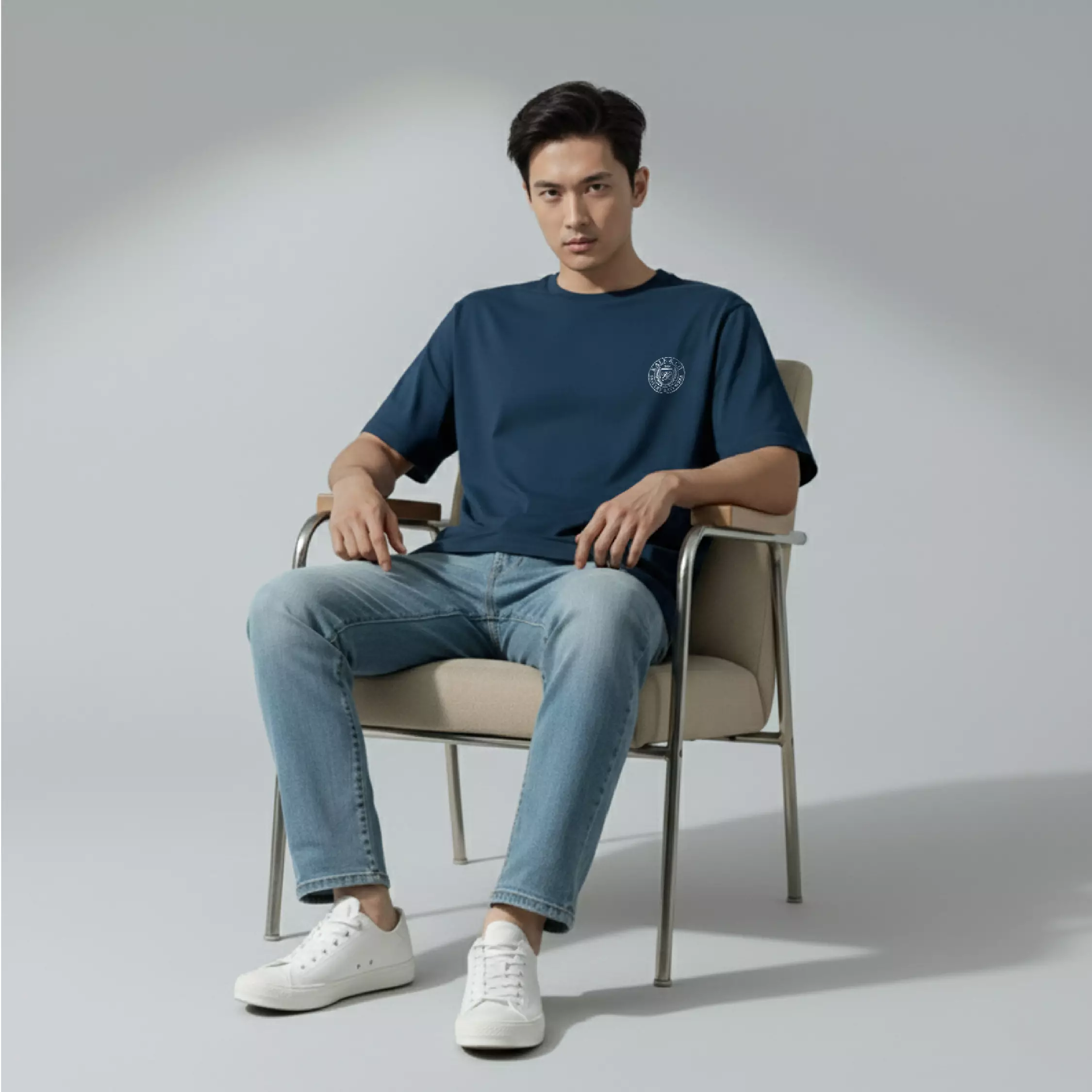 Kale Evan Dark Blue / Cotton Cloudy / Kaos Boxy Fit / Kaos Korea / Atasan Kaos Pria / Kaos Basic Pria