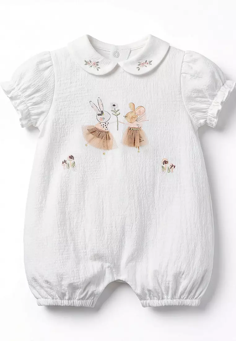 Babyshop Juniors Peter Pan Collar Short Sleeves Romper With Print