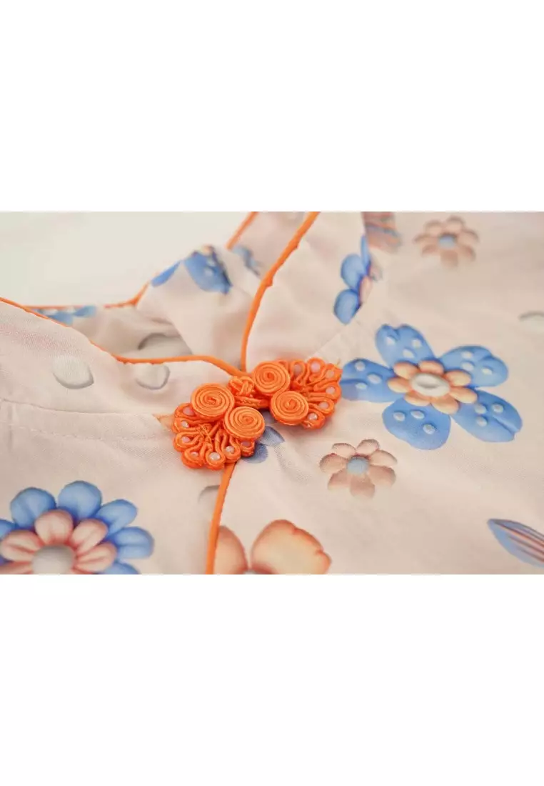 藍色花朵嬰兒女童旗袍連衣裙0848