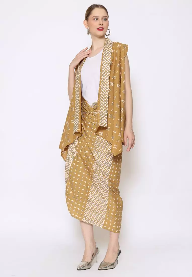 Rinjanie Batik - Set Bolero dan Rok Lilit Turmeric - Setelan Batik Wanita Cotton Series Lurik Handmade Turmeric, Bolero Atasan batik - BLHD & MEAS - YL