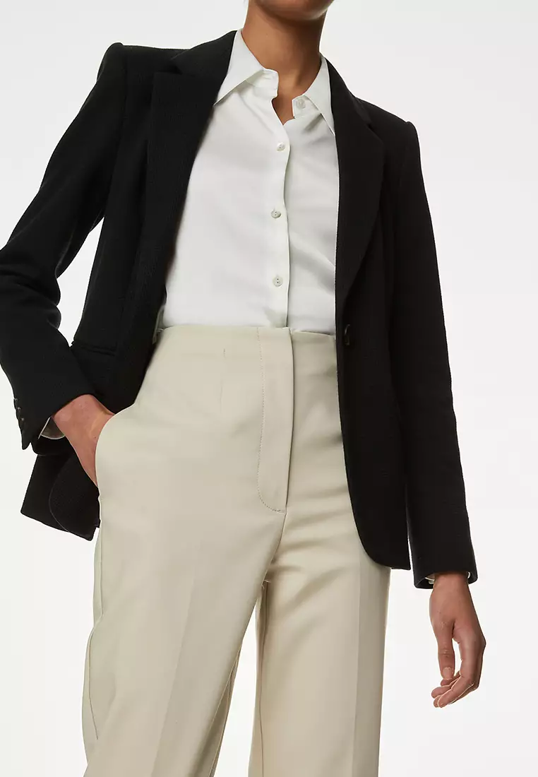 Cotton Blend Slim Fit Cropped Trousers