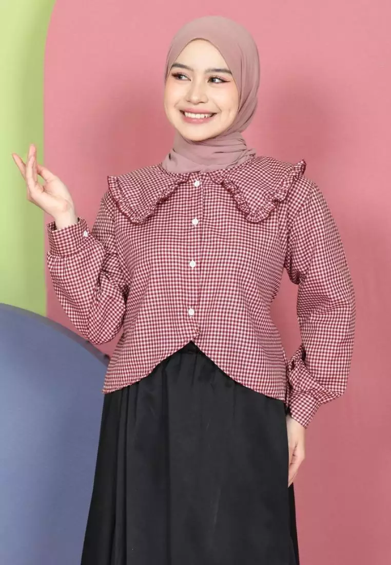 Tya Square Collar Shirt - Maroon M19179 R78S2