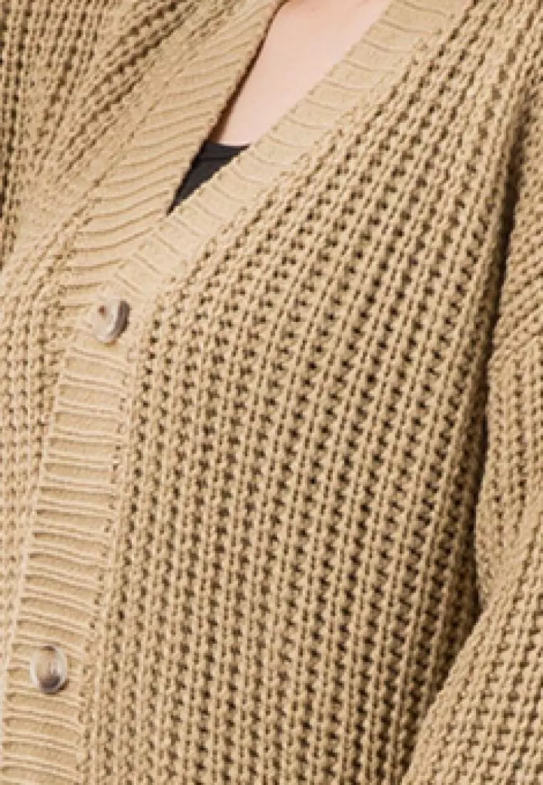 Button Puff Sleeve Knit Cardigan