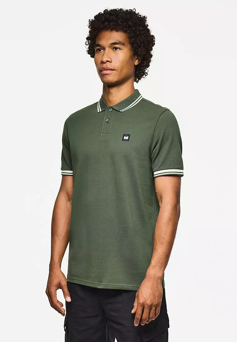 MENS BLACK FOREST/CALCIUM LEVANTO POLO WITH CONTRAST TIPPING
