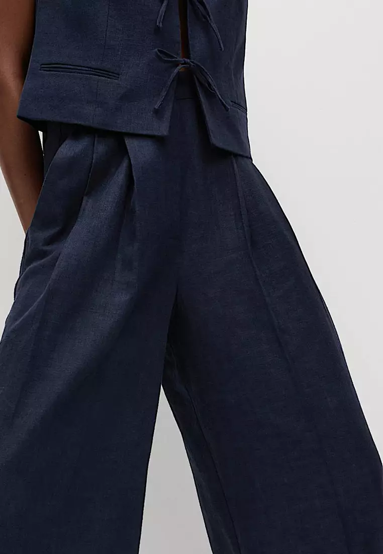 Linen Rich Twill Wide Leg Trousers