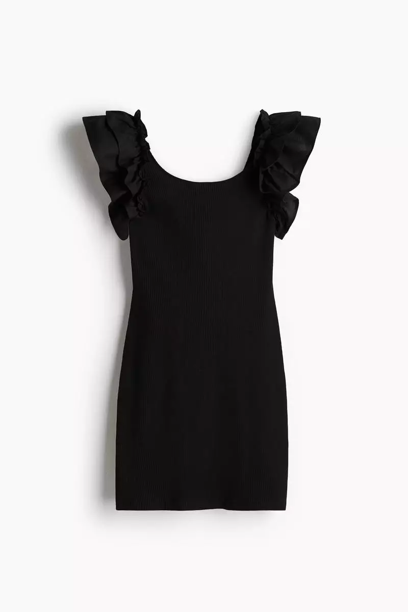 Frill-trimmed jersey dress