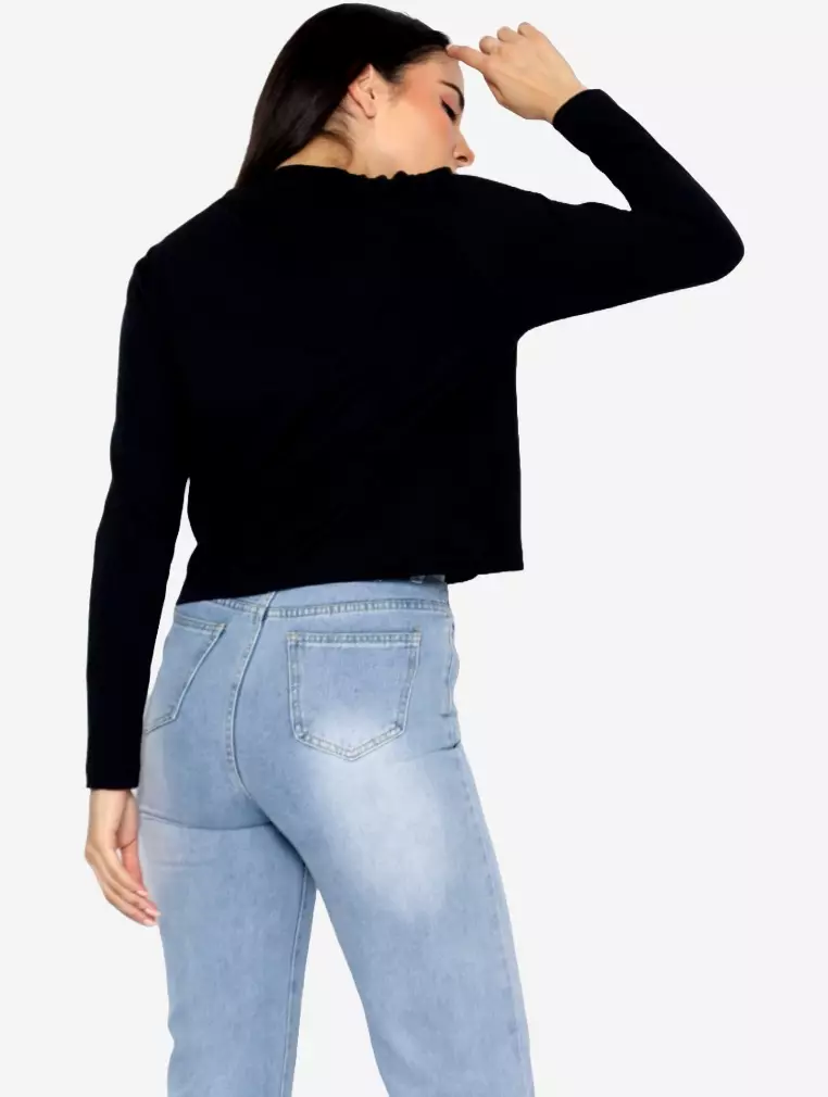 TONIQUE Kaos Crop Lengan Panjang Katun Combed Wanita Hitam GABRIELLA Regular Fit Long Sleeve Cotton Combed Crop Top