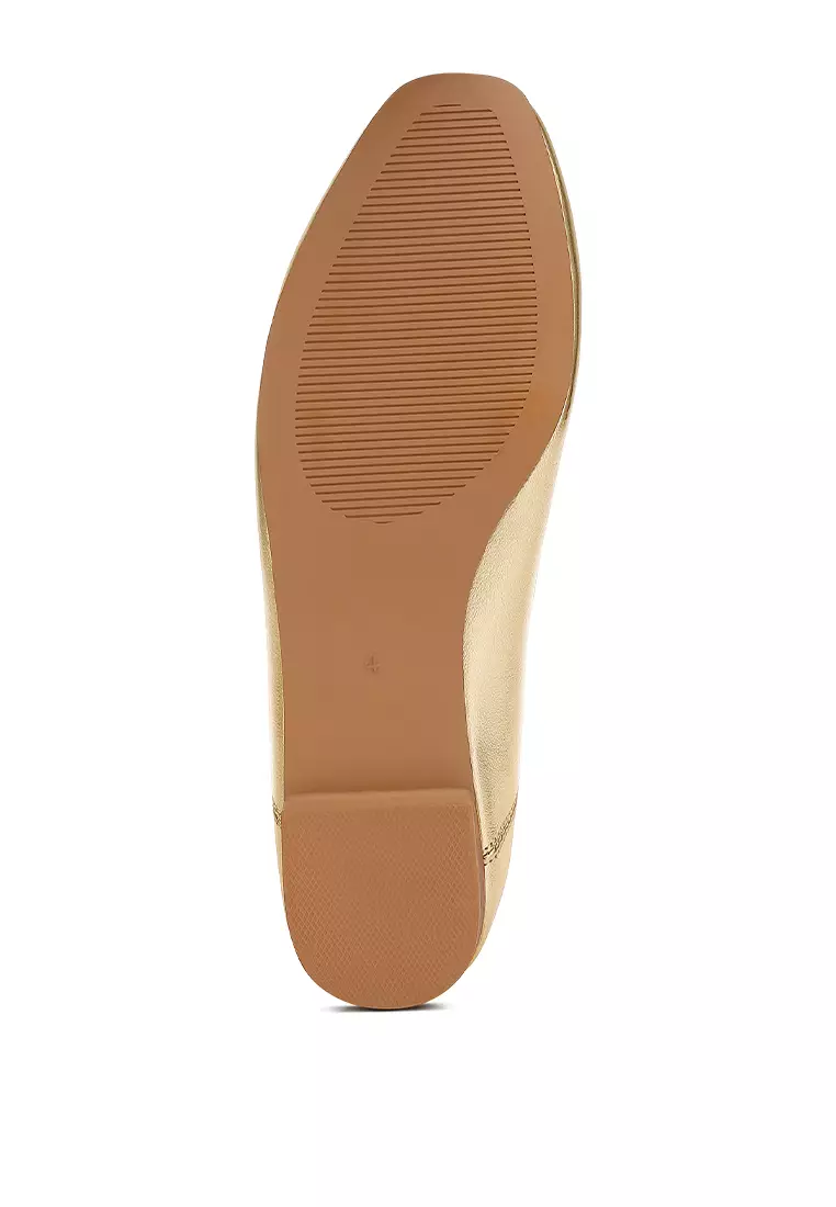 Bow Detail Metallic Ballerinas in Gold