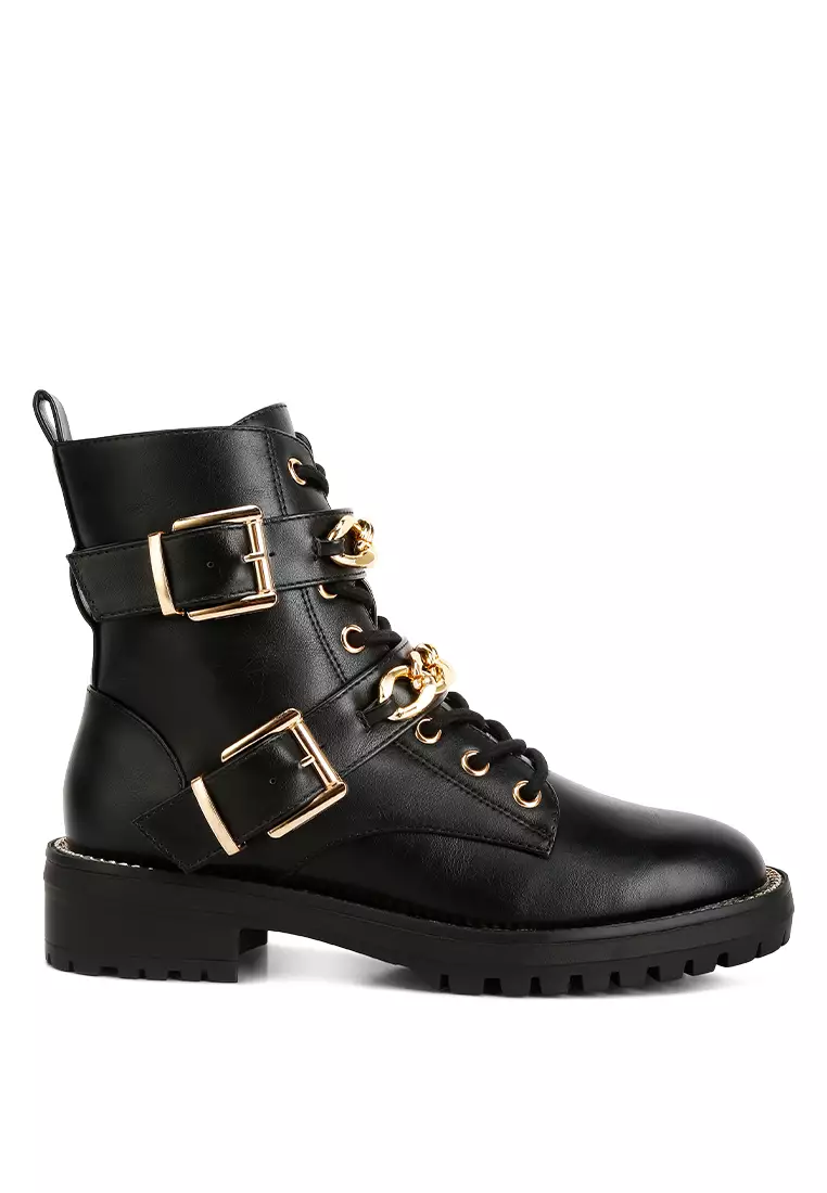 Discount on London Rag  shoes - SKU: Atta Girl Metal Chain Detail Bike Boot In Black