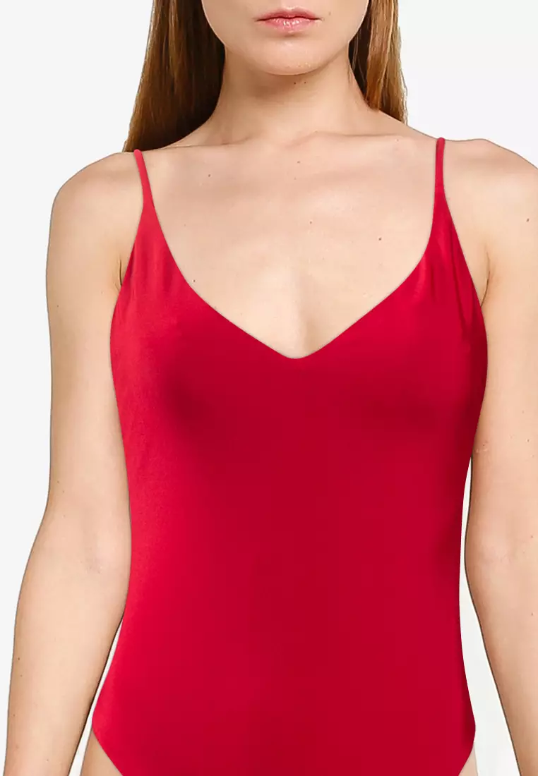 Thin Strap V Neck One Piece Cheeky