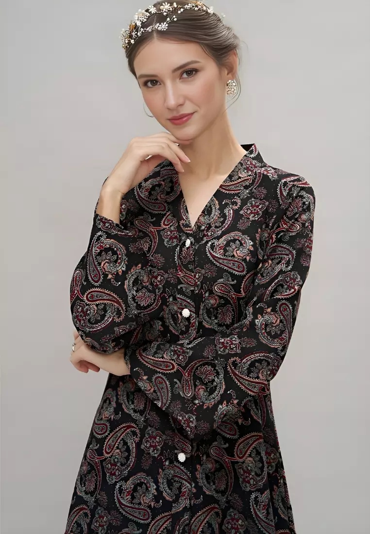 Black Paisley Modern Long Kebaya Top