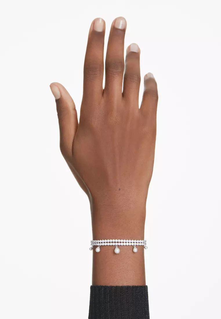 Ariana Grande x Swarovski bracelet, Crystal pearl, Round cut, White, Rhodium plated