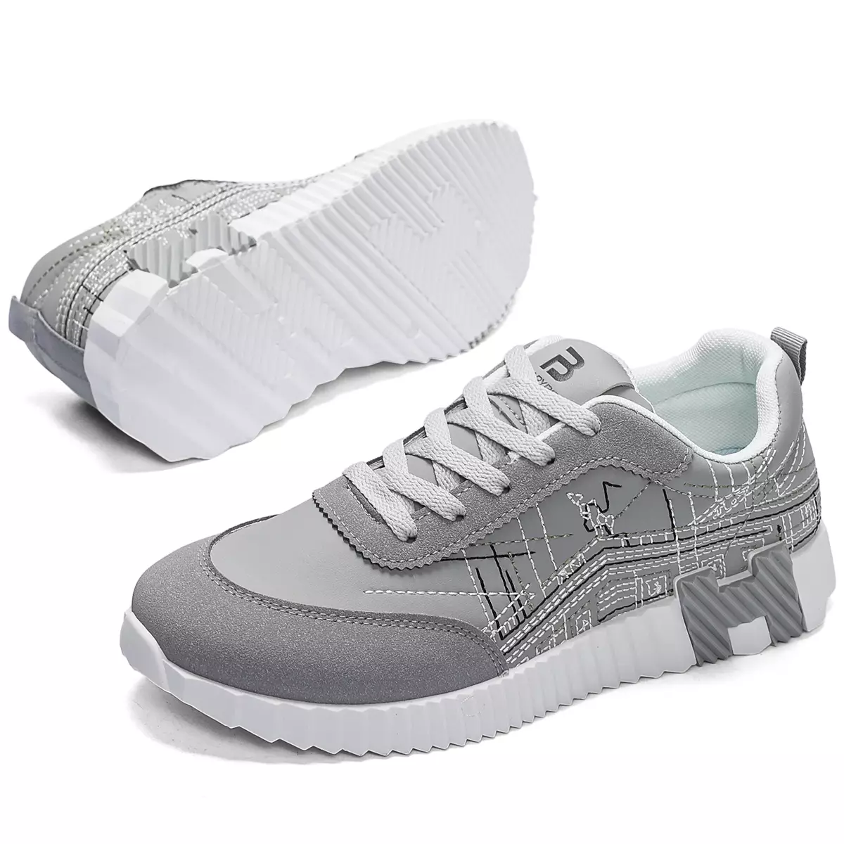 Sepatu Sekolah Cowok Hitam Abu Sneakers Sport Polos Pria QNR32 