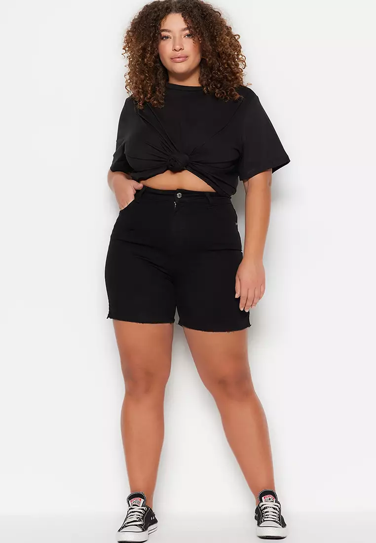 Plus Size High Waist Skinny Denim Shorts