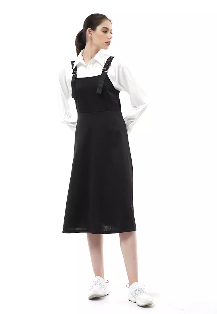 Nayra One Set Setelan Kemeja Dress Kodok Wanita Lengan Panjang Material Sutra ORIGINAL - White