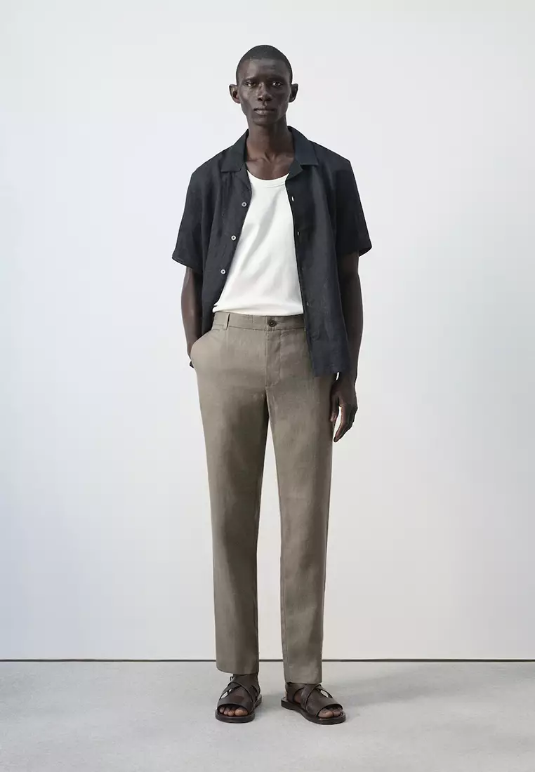 Slim-Fit 100% Linen Trousers