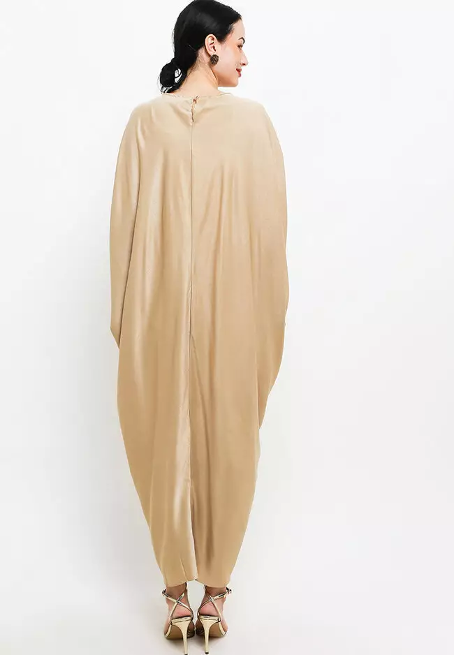 Pleated Sateen Kaftan With Crystal Chain Detail