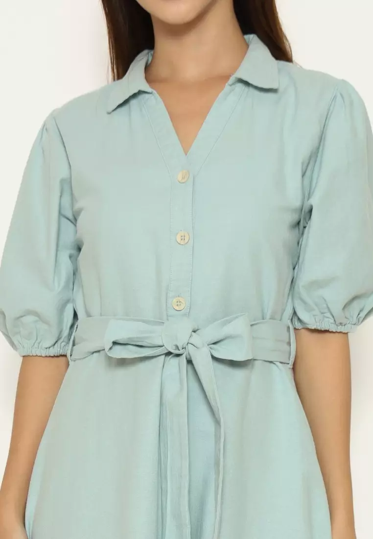 Urban Exchange Scarlet Dress Green - Linen Midi Dress Warna Green