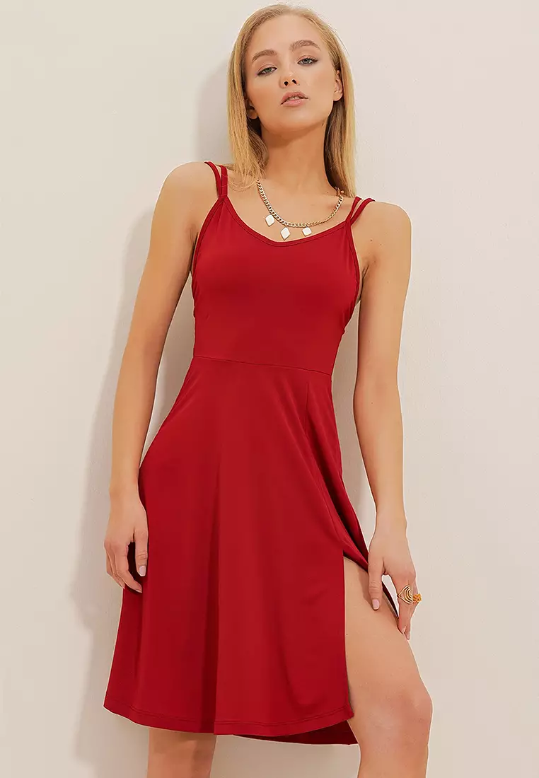 Red strappy mini new arrivals dress