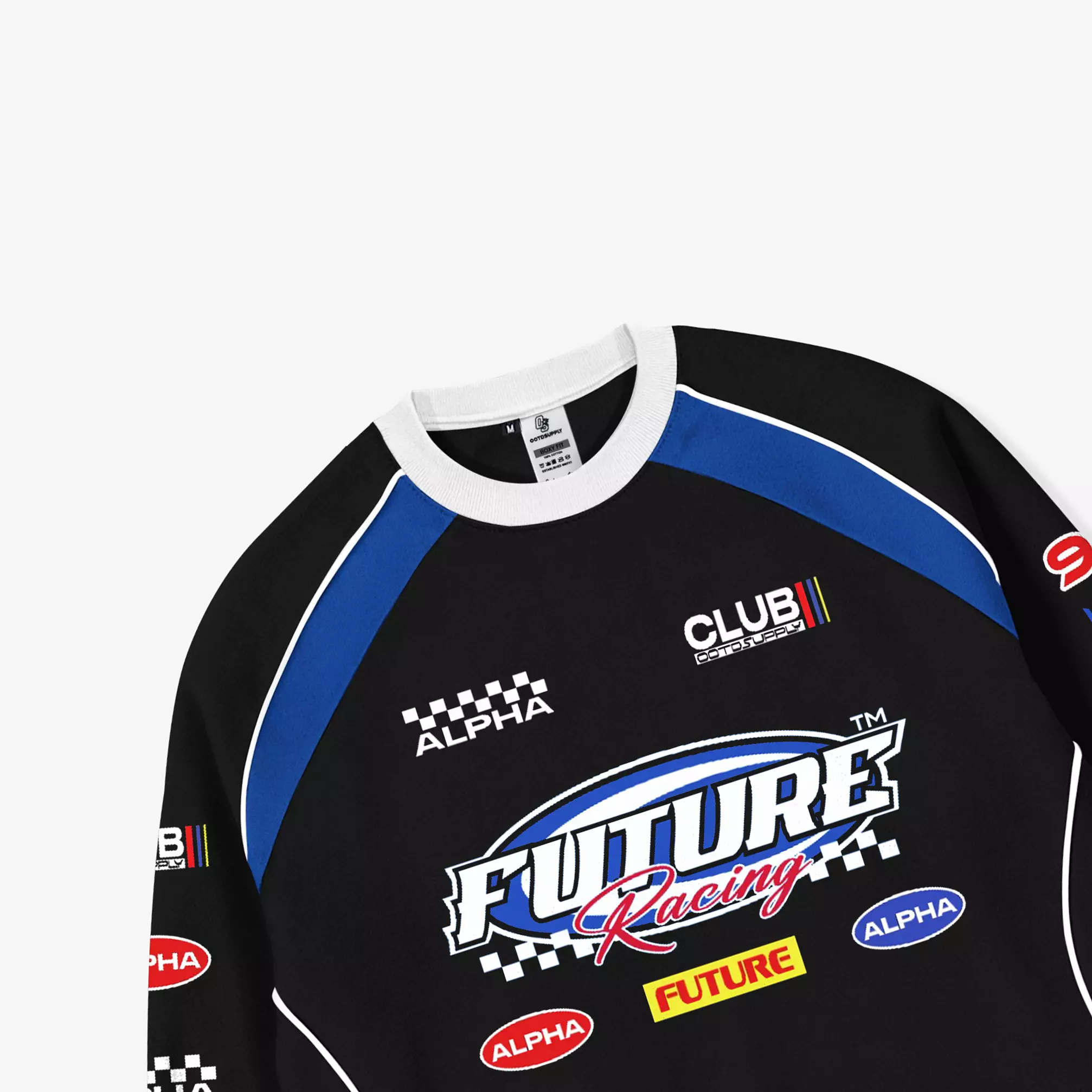 OOTDSUPPLY Longsleeve Boxyfit Wave Line Maxdrive Black Benhur l Racing Streetwear Unisex | Kaos Lengan Panjang Boxyfit | OS-LS-BX-WL001