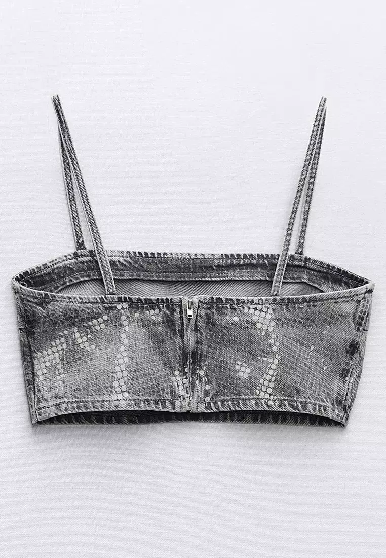 Sequin Foil Denim Crop Top