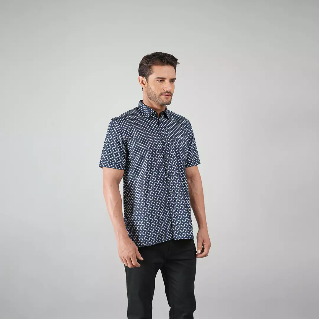 LGS - Kemeja Casual Pria Lengan Pendek Motif Full Polkadot - Navy - CSH.272.S730.1280.C