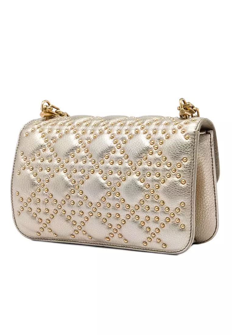 Pre-Loved Dior Studded Metallic Lambskin Dioraddict Wallet On Chain