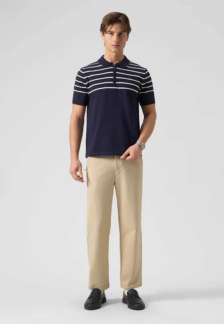 Striped Zip Up Polo Shirt
