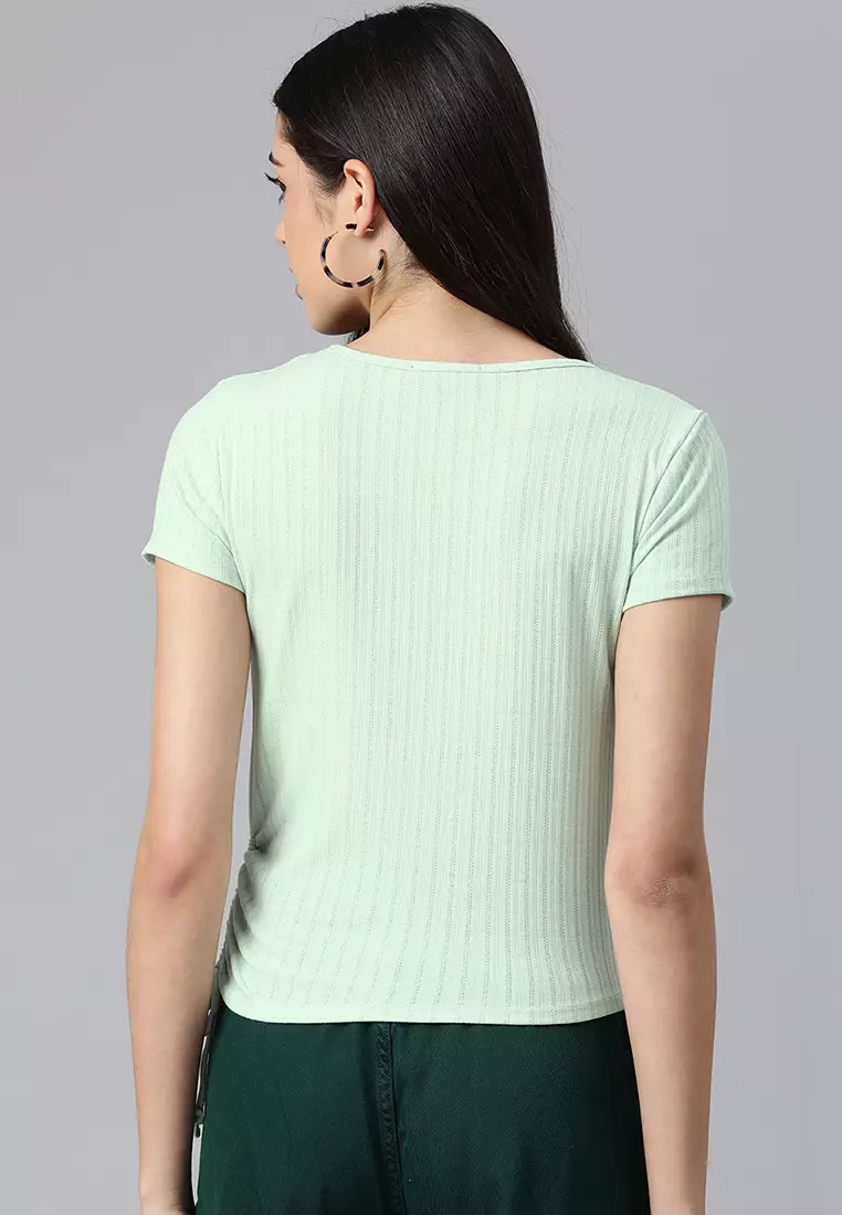 Atasan Bungkus Rajut Rib Solid Hijau