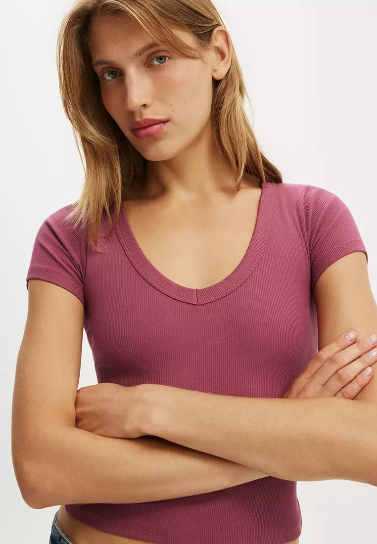 Goldie Rib V-Neck Short Sleeves Top