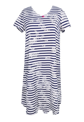 Eastern Classic Jenni Cotton Sleep Dress - Blue Splash Stripes- V-neck 793FFAA49A41A4GS_1