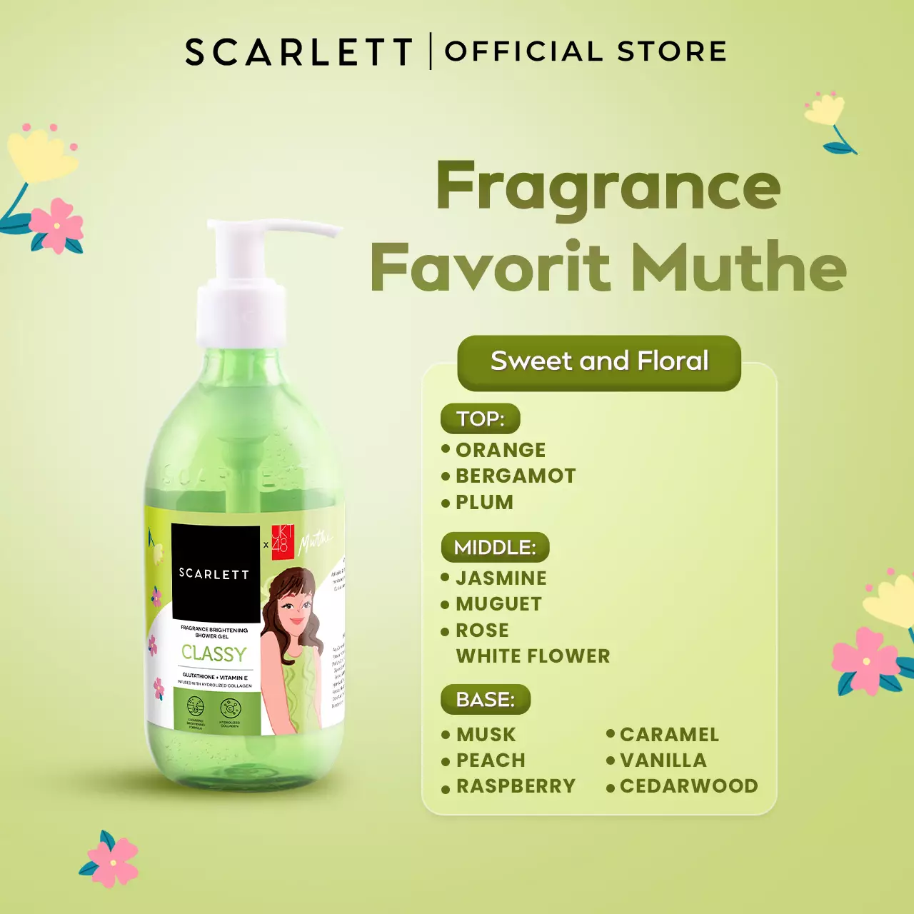 Scarlett Fragrance Brightening Shower Gel Classy | Body Wash | Sabun Mandi Cair