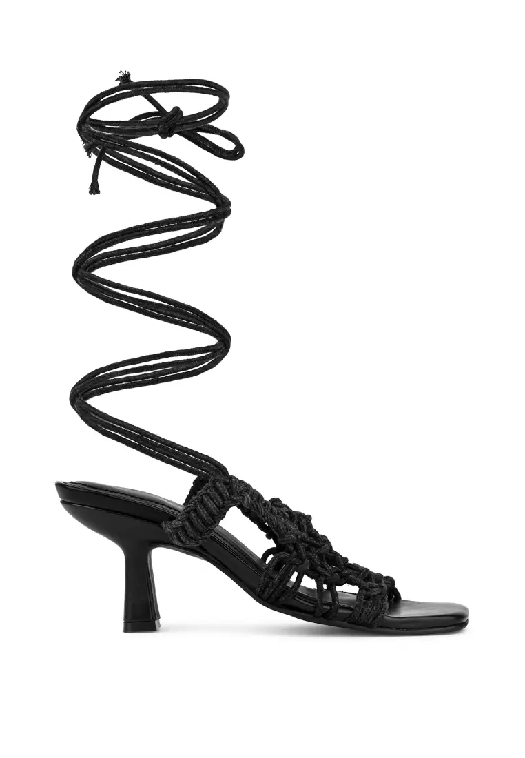 Black Braided Handcrafted Lace Up Sandal
