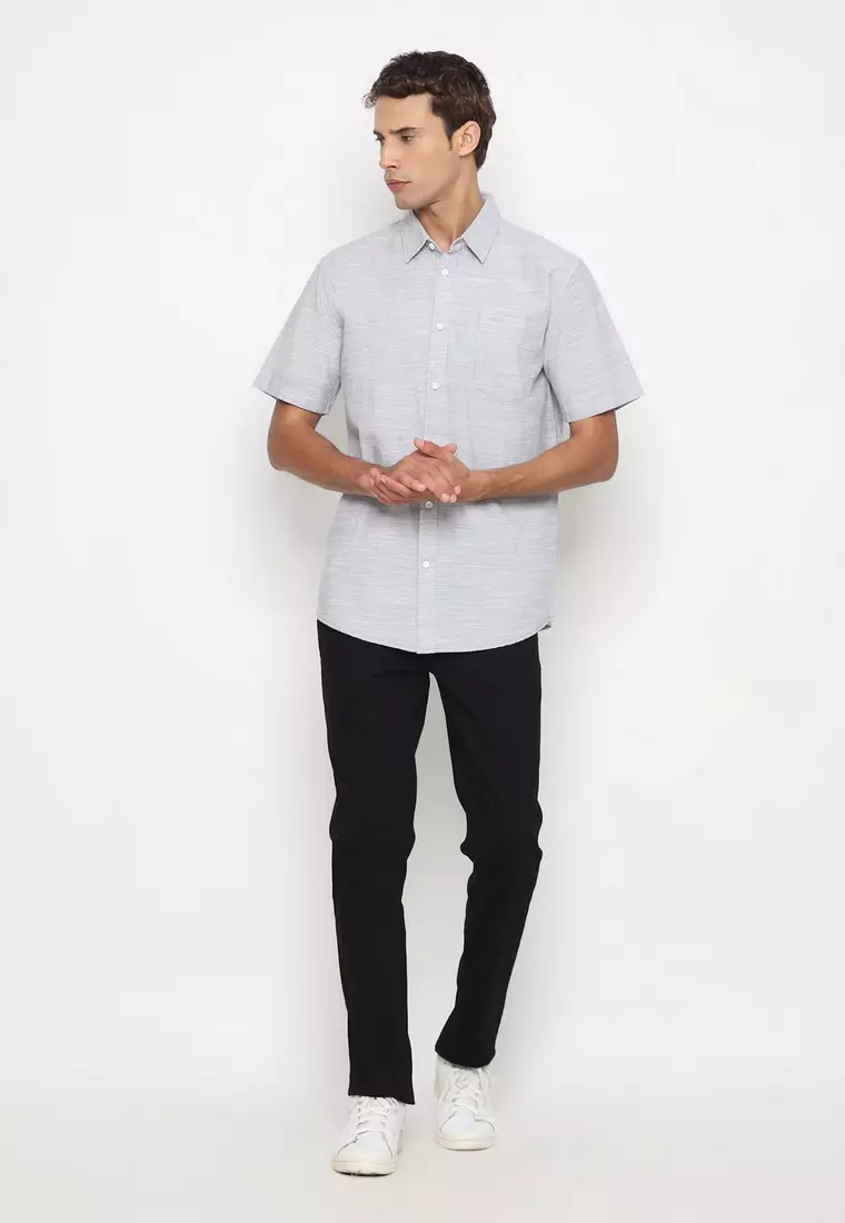 RBJ Kemeja Polos Cotton Abu Regular Fit Pria