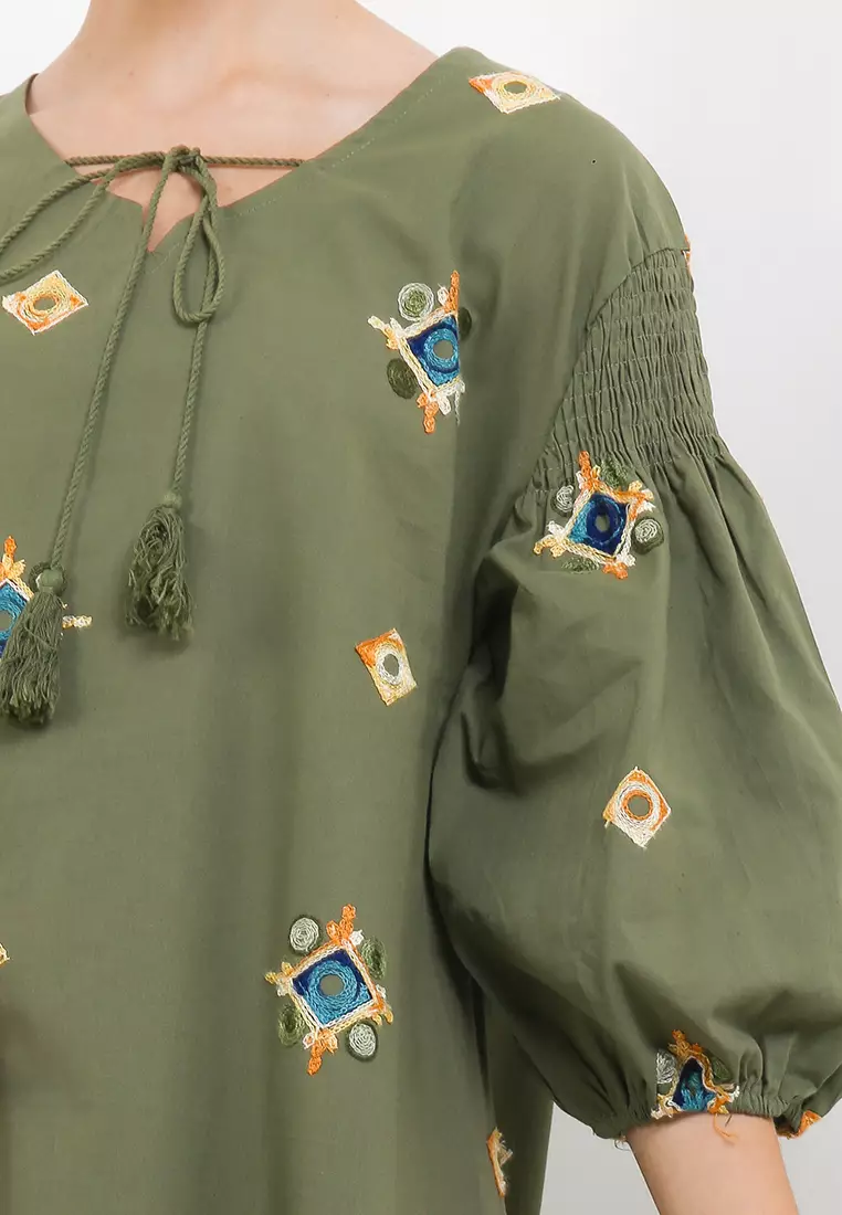 Asym Hem Embroidered Linen Smock Detail Tunic